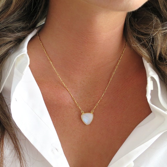 Rainbow Moonstone Necklace, Dainty Moonstone Pendant, Gold Moonstone Jewelry, Gold Bar Chain, Simple Moonstone Gift for Women