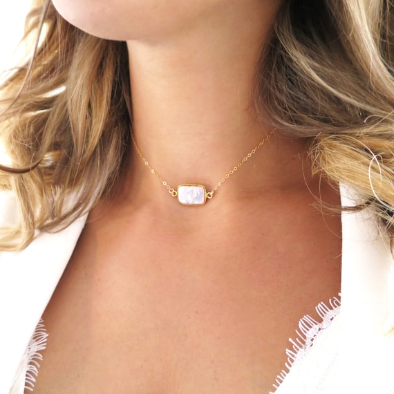 Rectangle Freshwater Pearl Choker Necklace