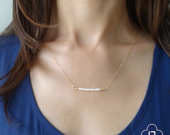 Pearl Bar Necklace, Gold Bar Necklace, Pearl Necklace, Delicate Necklace, Gold Necklace, Layer Necklace, Landon Lacey, 14k gold filled