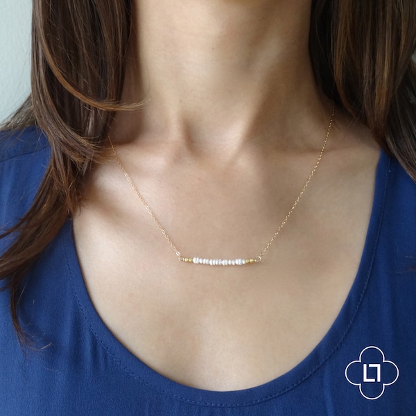 Pearl Bar Necklace, Gold Bar Necklace, Pearl Necklace, Delicate Necklace, Gold Necklace, Layer Necklace, Landon Lacey, 14k gold filled