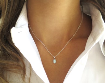 Silver Opal Necklace, Tiny Opal Pendant, Dainty Opal Necklace, Delicate Opal, Silver Pendant Necklace, Minimal Necklace, Bridesmaid Gift
