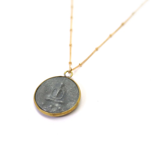 Buddhist Coin Necklace, Gold Buddha Necklace, Buddha Pendant, Buddha Jewelry, Coin Necklace, Ancient Coin Pendant, Gold Buddhist Necklace
