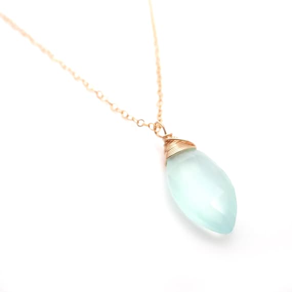 Light Blue Chalcedony Pendant Necklace