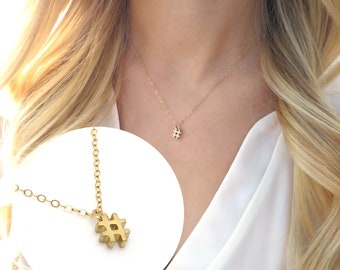 Wishrocks Hashtag Symbol Number Sign Pendant Necklace in 14K Gold Over Sterling Silver Wishrocks Hashtag Symbol Number Sign Pendant Necklace in 14K Gold Over Sterling Silver