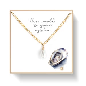 Gift Congratulations Necklace, Single Pearl Necklace, White Pearl Teardrop, The World is your Oyster, Oyster Gift, Pendant Pearl Jewelry