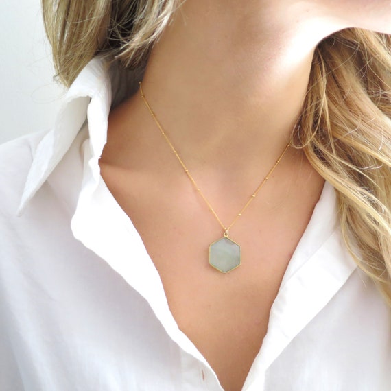 Blue Chalcedony Hexagon Necklace