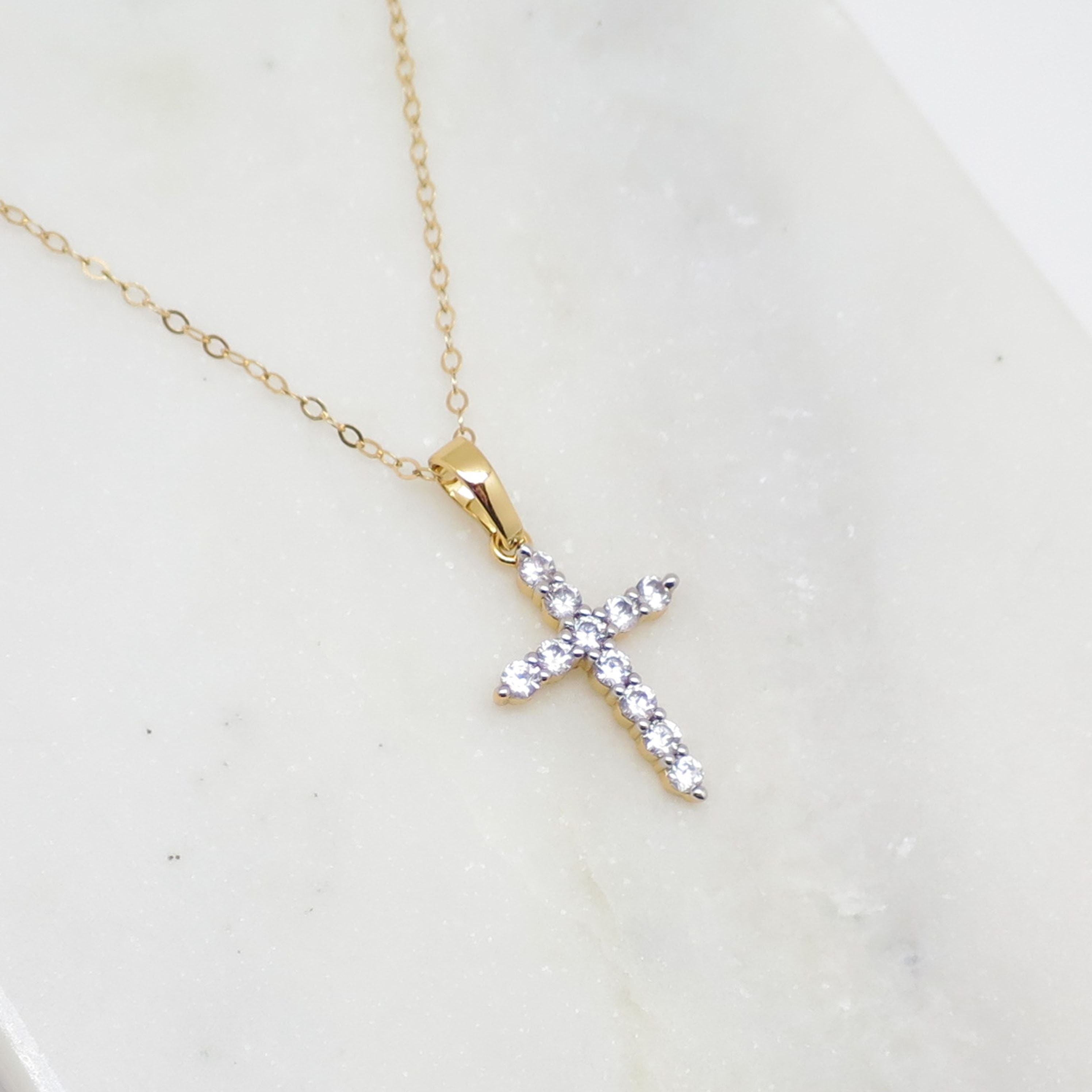 KELORIS Path Gold Layered Initial Cross Necklace, 14K Gold Plated Layering Square Letter Pendant Figaro Chain Cross Choker from A-Z Capital Jewelry