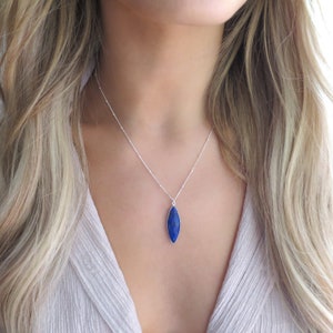 Silver Lapis Necklace, Dainty Lapis Lazuli Necklace, Framed Lapis Pendant, Blue Lapis Lazuli Pendant, Large Lapis Pendant, Lapis Gift