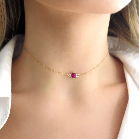 Dainty Ruby Necklace Choker Gold Ruby 
