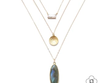 Labradorite Layer Collana, Collana Oro Strato d'Oro, Collana di diamante d'oro, Collana incorniciata, Collana delicata, Collana Oro FIlled