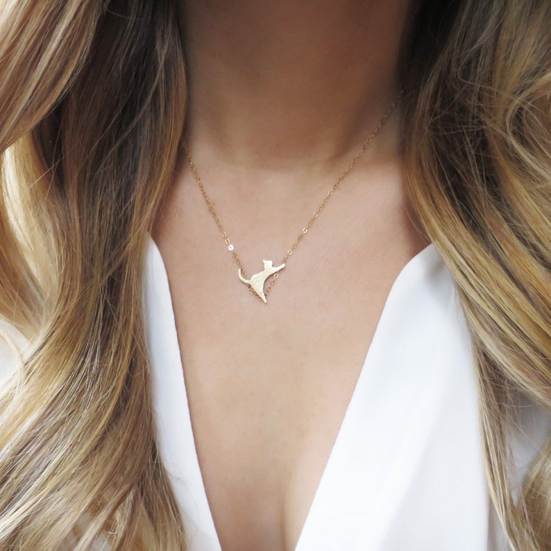 Gold Cat Necklace Suspended Cat Pendant Cat Jewelry Cat image 0