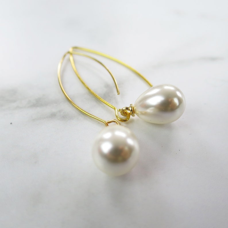Long Pearl Earrings Gold Pearl Earrings Dainty Pearls Pearl | Etsy