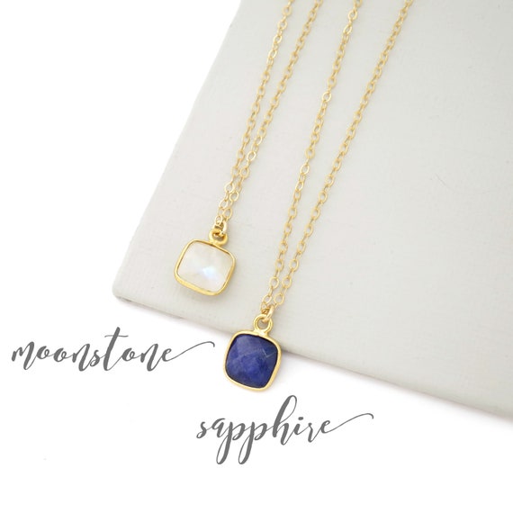 Small Moonstone or Sapphire Necklace