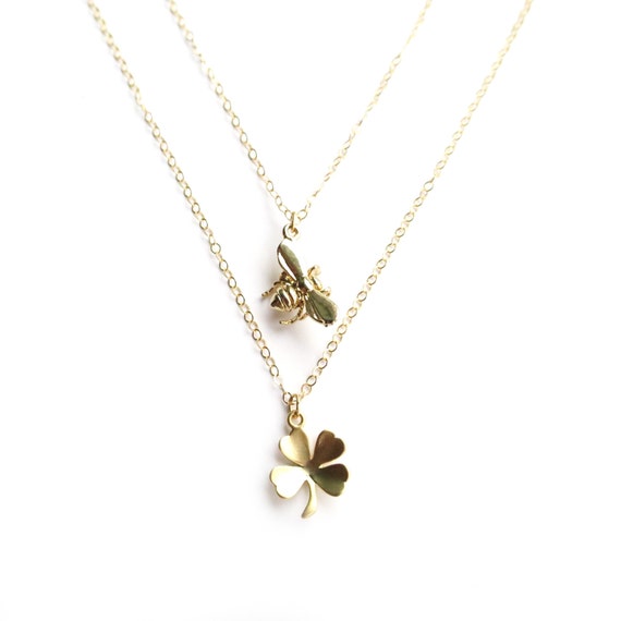 Good Luck Bee and Clover Layer Necklace
