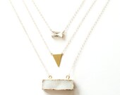 Druzy Bar Necklace, Gold Layer Necklace, Emerald Cut Pendant, Geometric Necklace, 14k gold necklace, Dainy gold necklace, druzy pendant