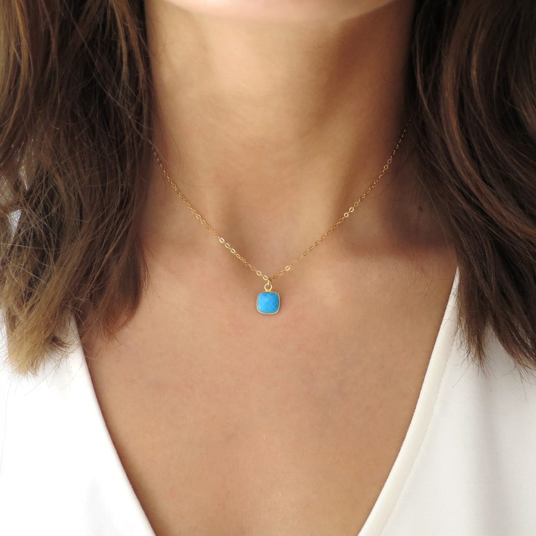 Small Turquoise Necklace, Turquoise Necklace Gold, Tiny Turquoise