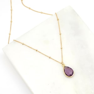 Amethyst Necklace Teardrop, Dainty Amethyst Necklace, Small Amethyst Pendant, Gold Amethyst Jewelry, February Birthstone Purple Amethyst