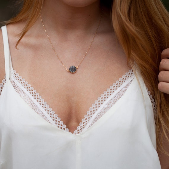 Suspended Gray Druzy Necklace