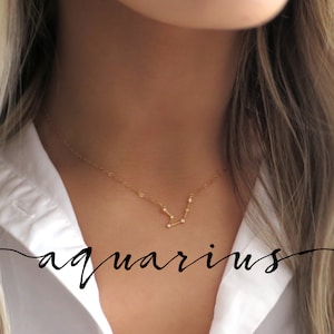 Gold Aquarius Constellation Necklace Gold, Aquarius Necklace, Aquarius Gift, Aquarius Zodiac Constellation Gold, Aquarius Jewelry