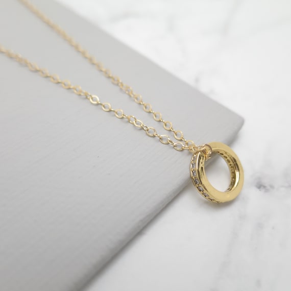 Gold Bezel CZ Ring Necklace