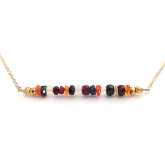 Fall Indian Corn Multi Color Gemstone Bar Necklace