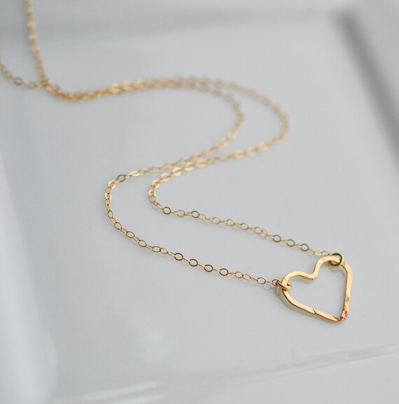 Dainty Gold Heart Necklace Gold Open 