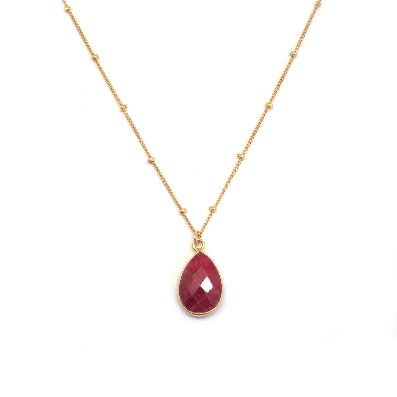 Gold Ruby Necklace Dainty Ruby Teardrop Necklace Simple Ruby - Etsy