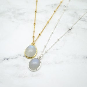Regnbågsmånstenshalsband, månstenshänge, satellitkedja, satellitsmycken, 14k guldfyllt halsband, elegant guldhalsband, daggdroppe bild 5
