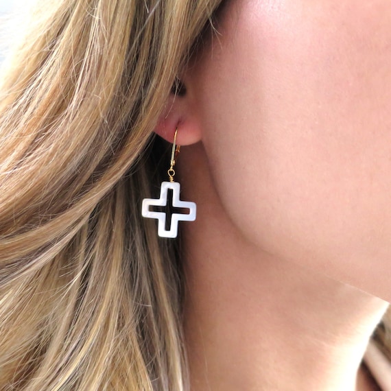 Mother of Pearl Cross Earrings