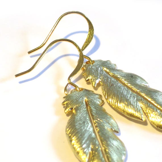Gold feather dangle best sale earrings