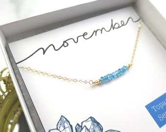 November Birthstone Necklace, Blue Topaz Necklace, Topaz Gift, Birthstone Gift, November Birthday, Dainty Topaz Jewelry, Birthday Gift