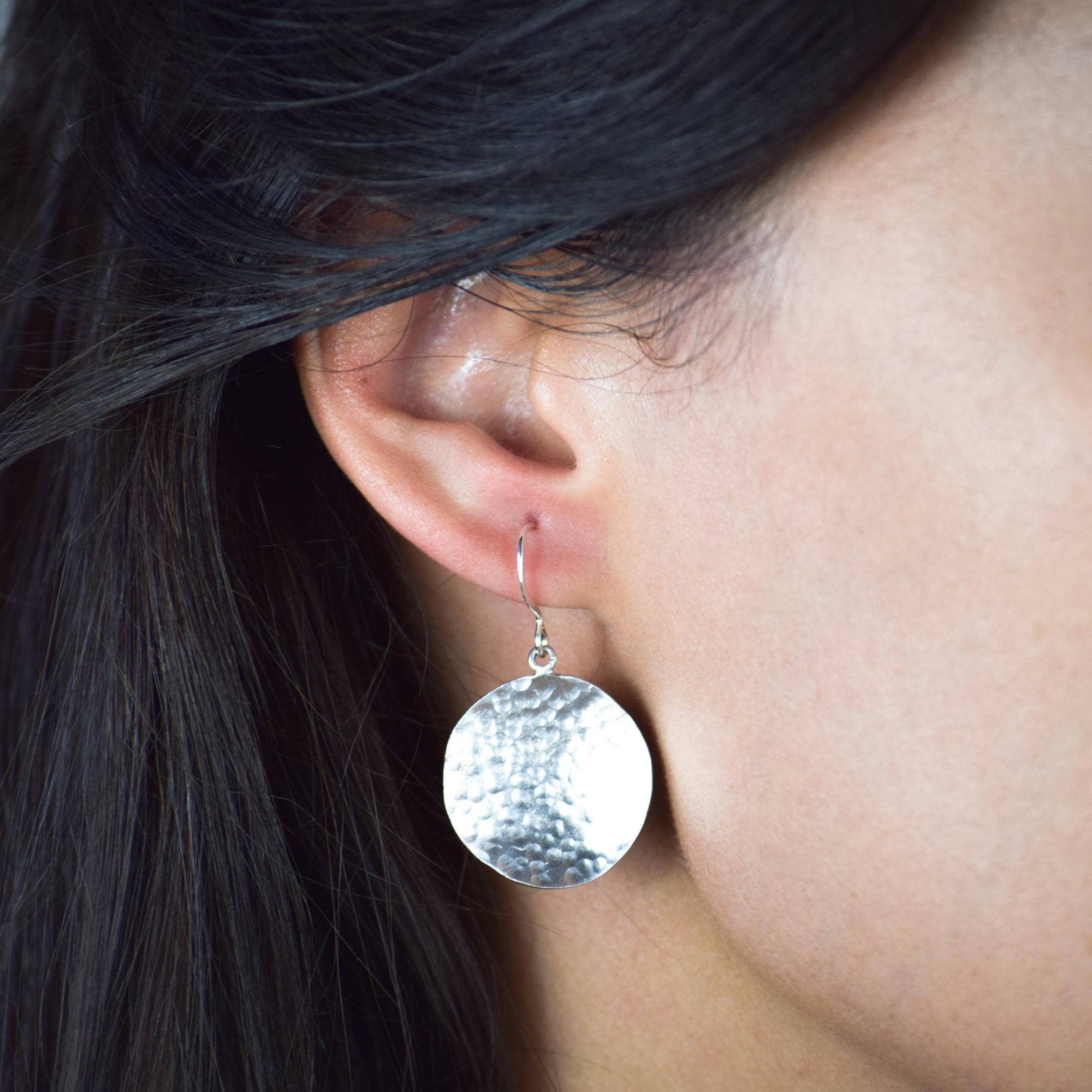 Large Hammered Silver Earrings