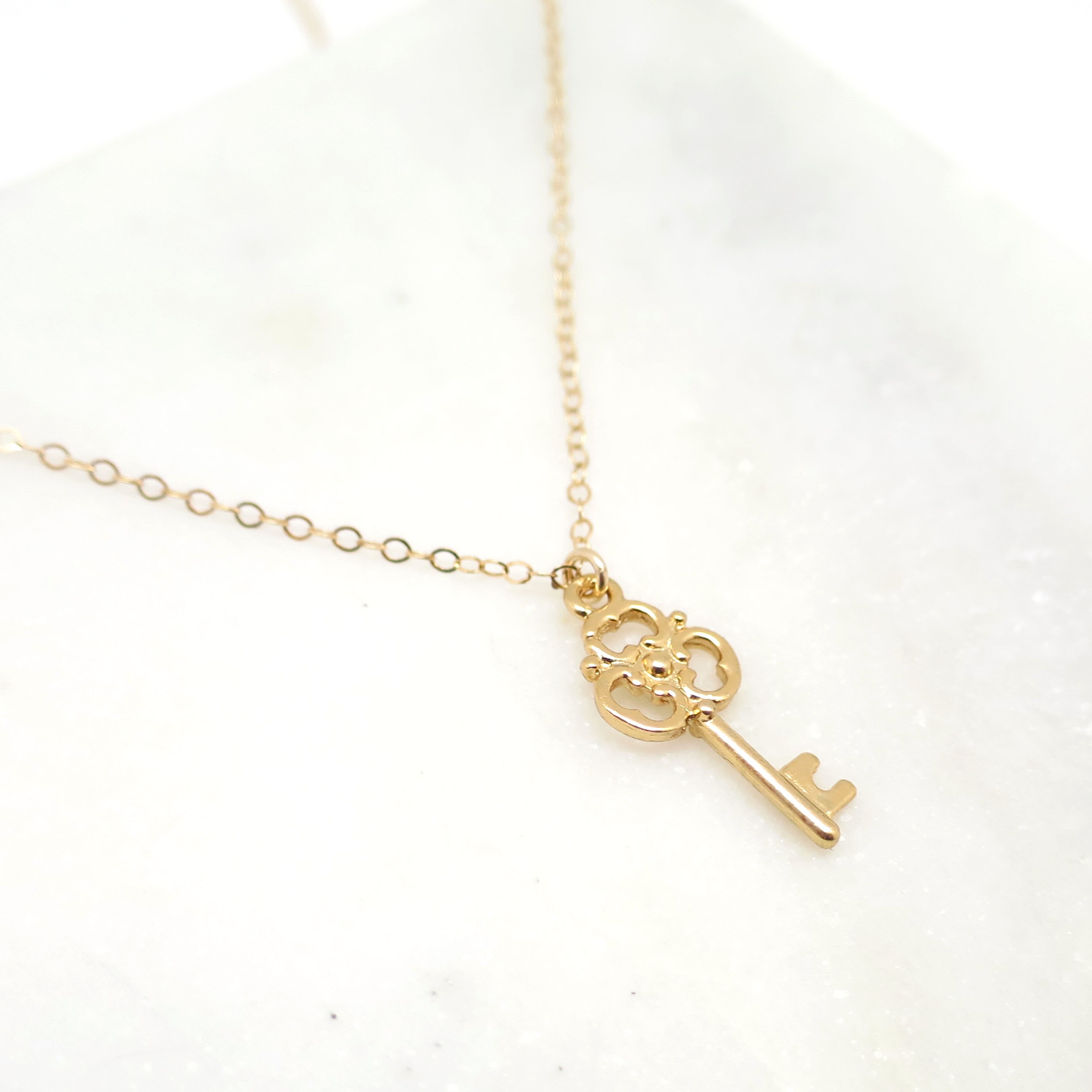 Tiny Rose Gold Classic Key Necklace, Rose Gold Key Necklace, Key Necklace, Layering Necklace Hand Made