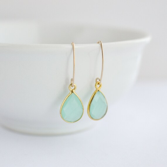 Dangle Aqua Chalcedony Earrings