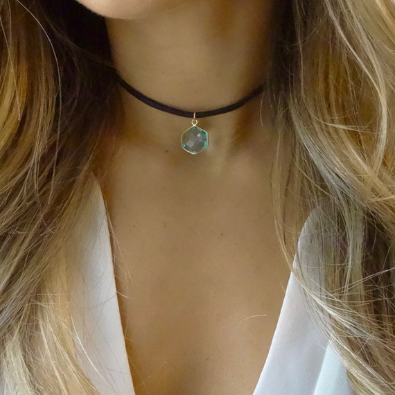 Blue Hexagon Choker Necklace