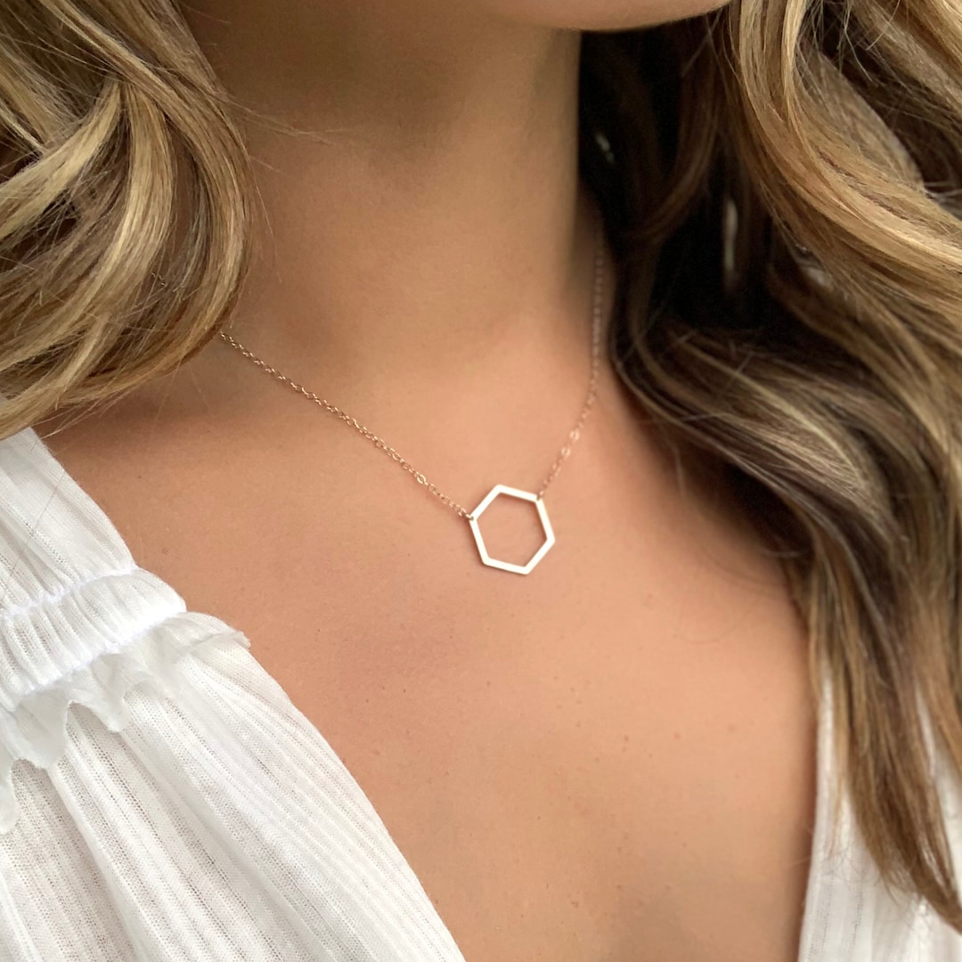 Silver Hexagon Necklace, Sterling Silver Hexagon Pendant, Dainty 