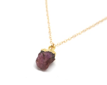 Raw Ruby Necklace, Natural Ruby Necklace, July Birthstone Necklace, July Necklace, Rough Ruby Pendant, Ruby Choker Necklace, Gold Choker