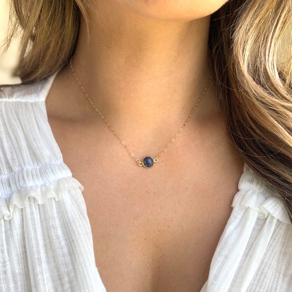 Small Gold Sapphire Necklace