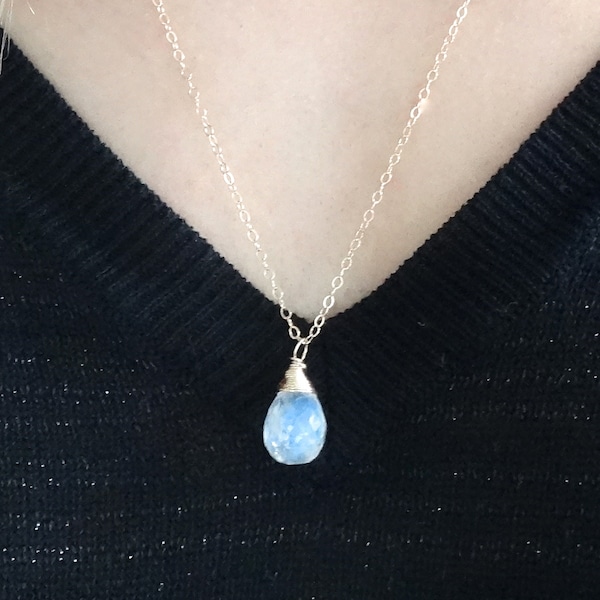 Dainty Moonstone Pendant Necklace, Dainty Moonstone Necklace, June Birthstone Necklace, Bridesmaid Gift, Gold Layer Necklace, gift for her