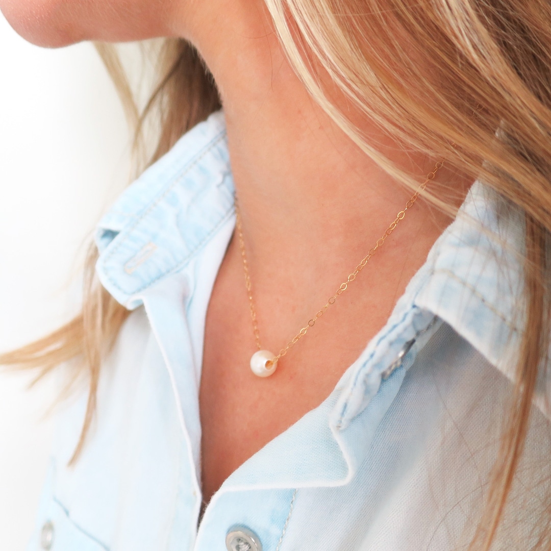 Single Pearl Necklace, White Pearl Pendant, Black Pearl