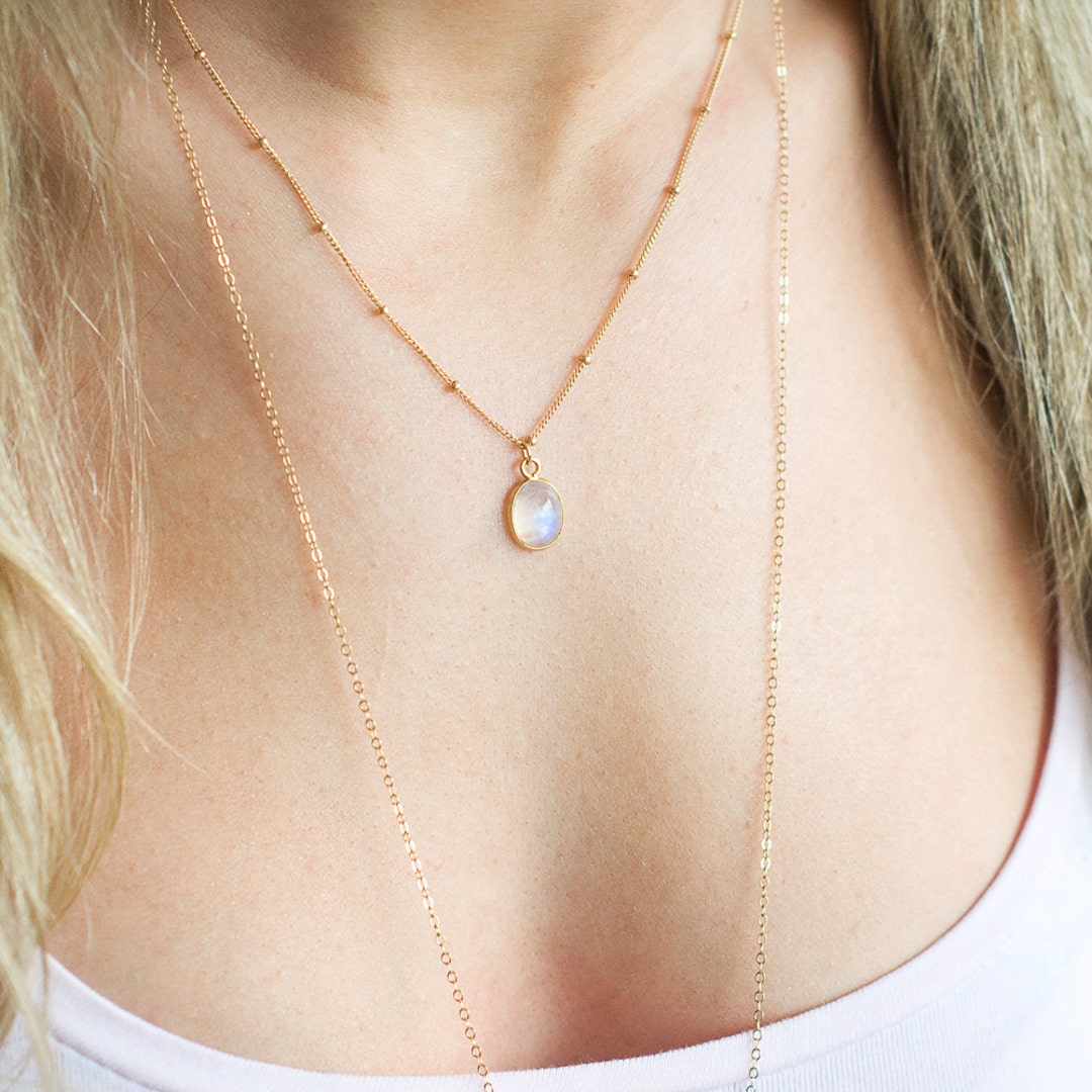Rainbow Moonstone Necklace Pendant MOONSTONE Dainty Necklace Free Shipping  | eBay
