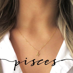 Dainty Pisces Necklace, Gold Pisces Jewelry,Small Pisces Pendant, Pisces Zodiac Necklace, Pisces Gift for Her, Astrological Pisces image 2