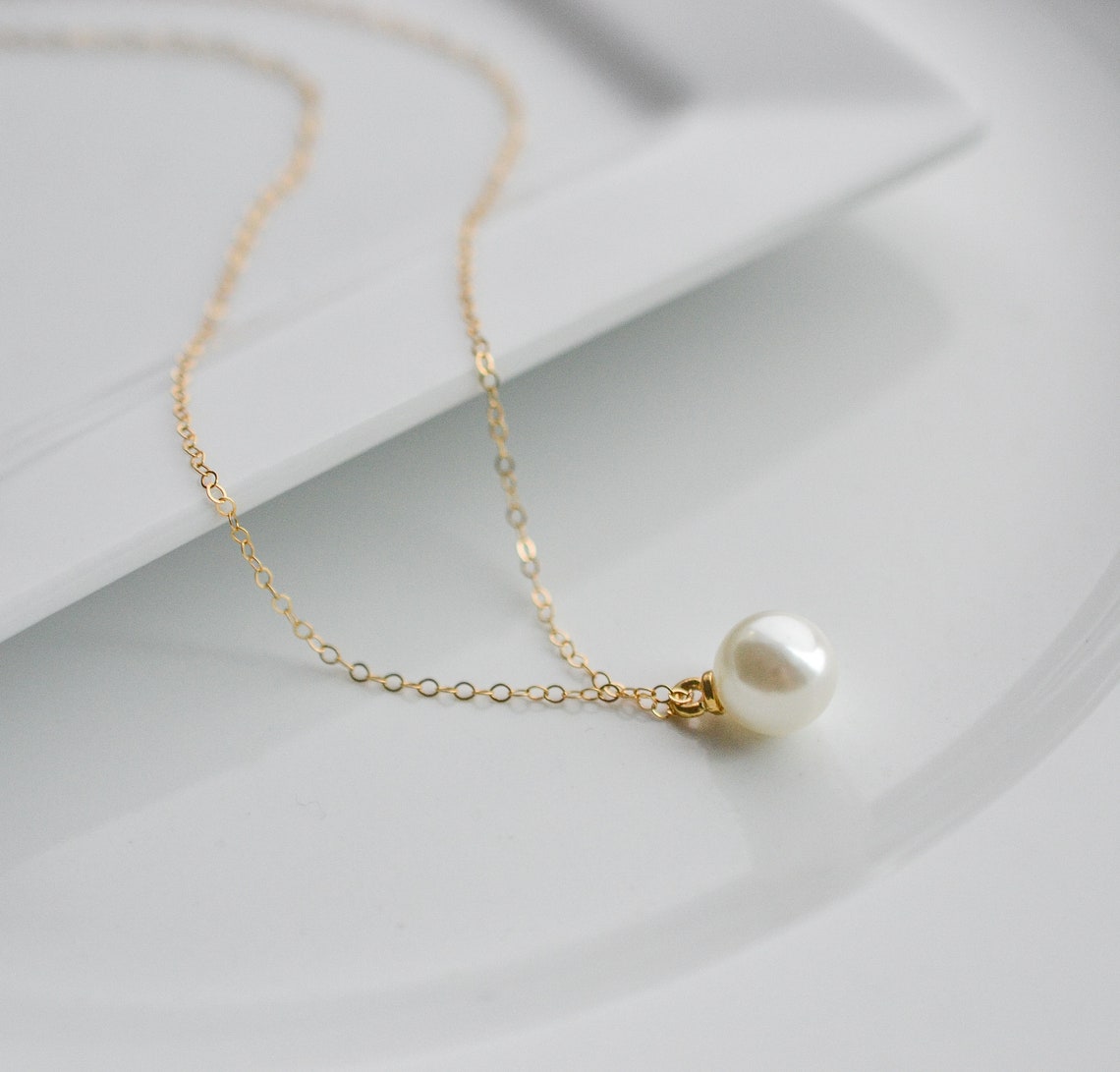 Gold Pearl Necklace Small Pearl Pendant Pearl Gift Single - Etsy