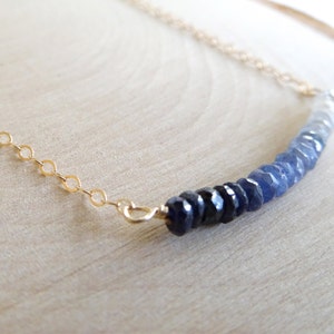 Ombre Necklace, Sapphire Necklace, September Birthstone, Gold Bar Necklace, Minimal Simple Necklace, Layer Necklace, birthstone jewelry image 4