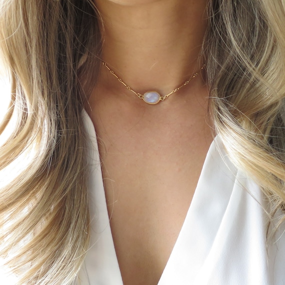 Solid Gold Moonstone Necklace – Lacee Alexandra
