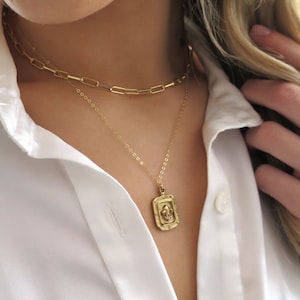 Gold Fleur de Lis Necklace Gold, Gold Paperclip Necklace, Paperclip Chain Gold, Gold Layered Necklace, Paperclip Layer Necklace