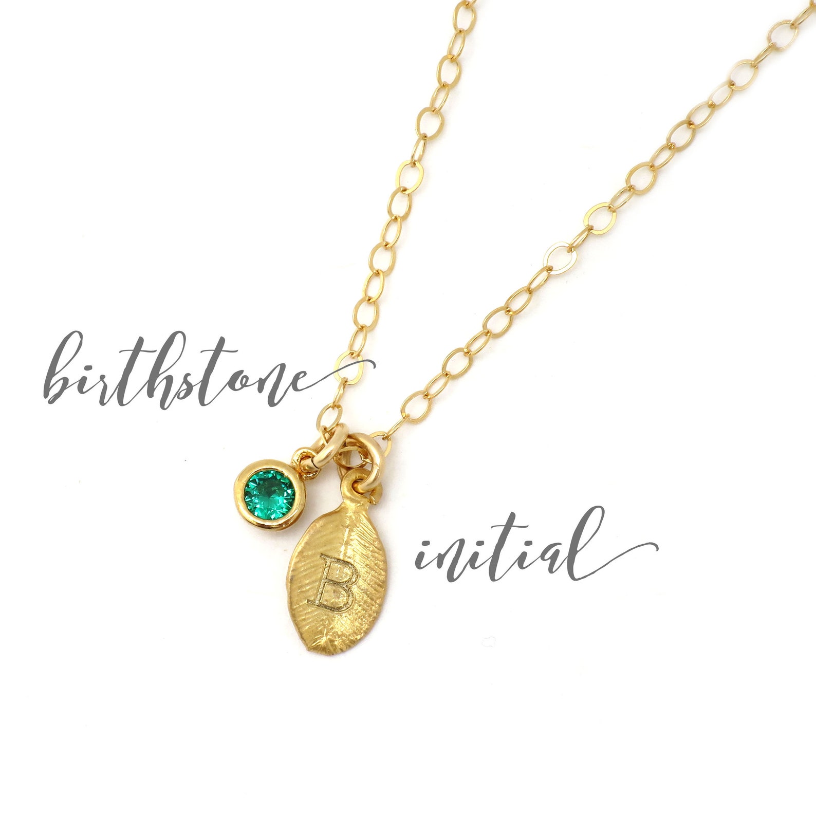 Gold initial necklace with birthstone Clearance