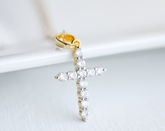 Gold Kreuz Halskette für Frauen, Kristall Kreuz Halskette Gold, zierliche Kreuz Halskette, Kreuz Anhänger, Taufgeschenk, Kreuz Schmuck