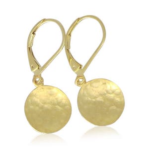 Small Gold Earrings, Hammered Gold Dangle Earrings, Hammered Circle Earrings, Everyday Gold Earrings, Simple Gold Earrings