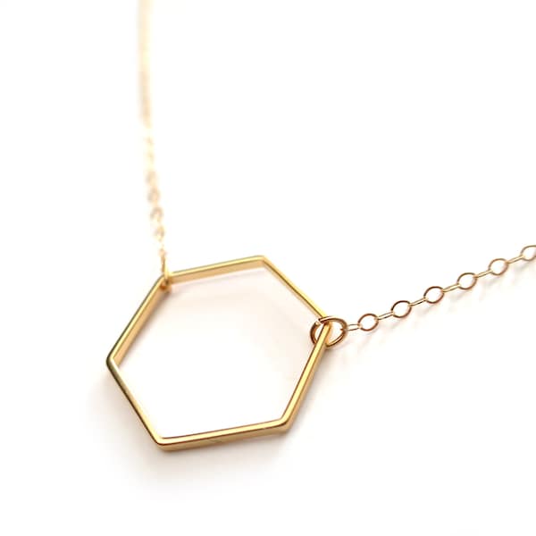 Gold Honeycomb Necklace, Gold Hexagon Necklace, Gold Geometric Necklace, Dainty Gold Necklace, Delicate Gold Filled Chain, 14k Gold
